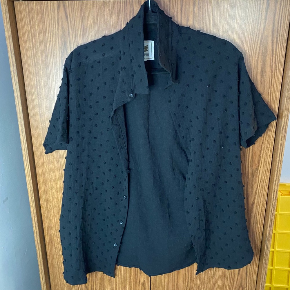 Campus‎ Sutra Button Down Shirt Mens Large Black Textured Swiss Dot Short Sleeve